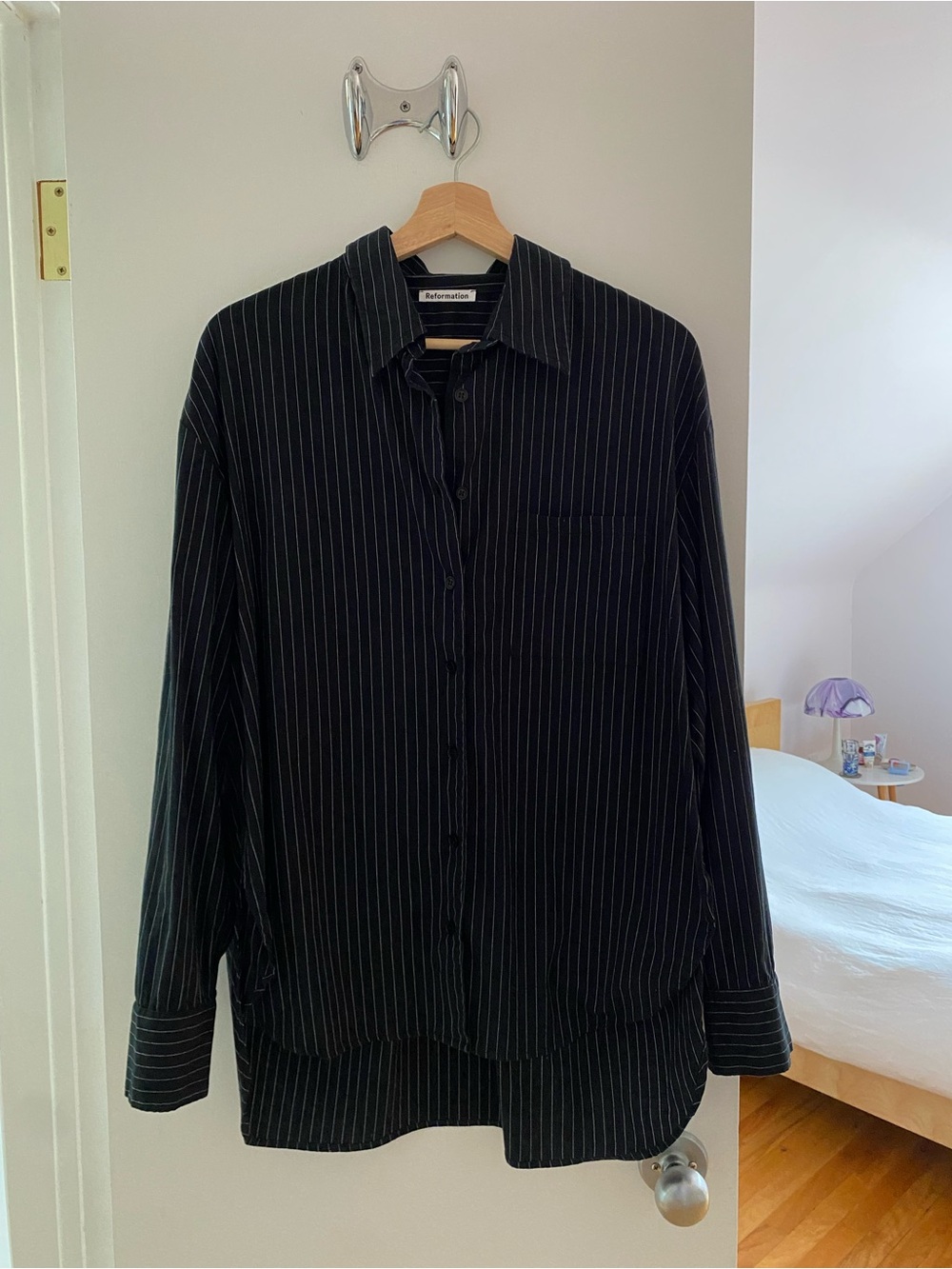 Reformation Black Pinstripe Button-Up Will Shirt NWOT